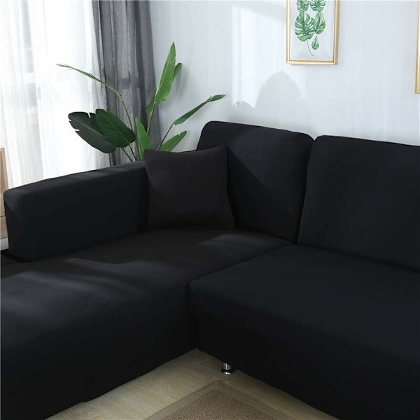 Stretch hjørnesofatrekk, Sofaovertrekk L-formet Universal Sofaovertrekk (3 Seater+2 Seater, Svart)