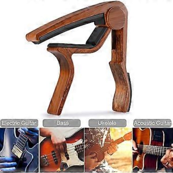 Gitarr Capo för akustisk gitarr, ukulele, elgitarr, bas med plektrum i träfärg