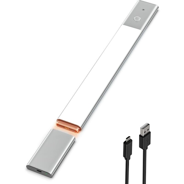 LED-skaplampe 40 cm med innendørs bevegelsessensor, trådløs LED-stripe for kjøkken, 3500K skaplys med 3 lysmoduser, USB-oppladbar, LED-nattlys