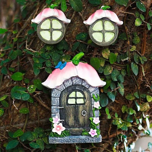 Miniatyr dörr till feträdgård, tillbehör till träd, gnomhus, träddekoration, fe dörrar (blomma)