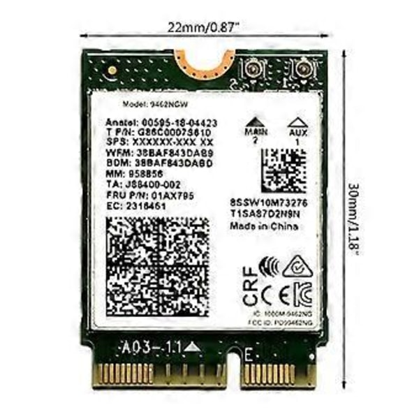 Trådløs-AC Dual Band Wifi Kort Adapter til Intel 9462NGW CNVI NGFF til M.2 til Key E med Bluetooth-kompatibel 5.0 til