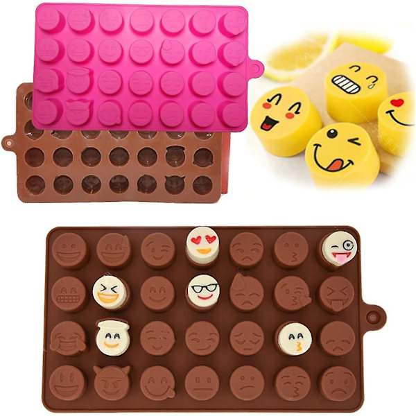 Søte Smiley Face Sjokolade Candy Silikonformer, Gjenbrukbare Uttrykk Isbitbrett Silikonform Til Baking-2 Pakker