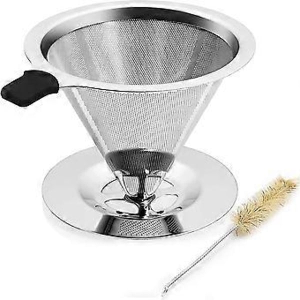 Hell over kaffefilter dobbel netting papirløs manuell gjenbrukbar permanent kaffekjegle rustfritt stål