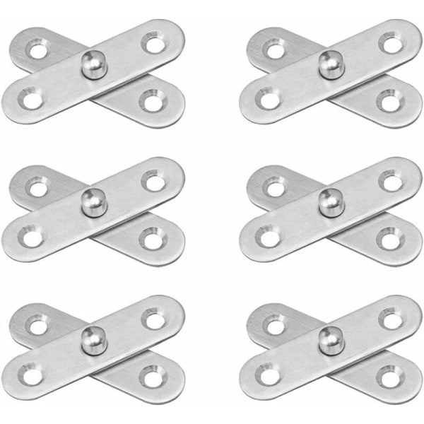 6 stk. dørhængsler i rustfrit stål, båndbeslag, 360 graders roterende dørhængsel, hardware 57 mm x 16 mm (sølv)