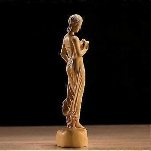 Skulpturer statuer buksbom 19cm skjønnhetsskulptur tre ut av badekaret jentestatue hjemmeinnredning
