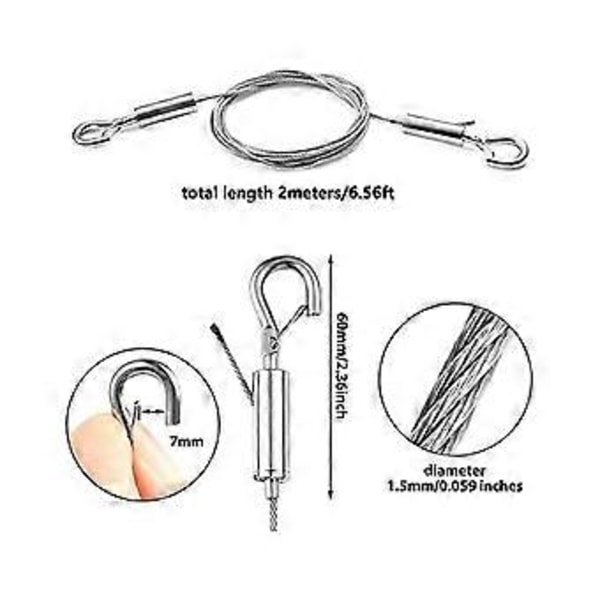 4 st 2m X 1.5mm Justerbar Bildhängande Vajer Kit - Kraftig Rostfri Stålvajer, Håller Upp