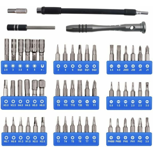 Sett med 57 magnetiske presisjonsskrutrekkerbits Multifunksjonsrepareringsverktøy med 54 bits Ideelt for mobil datamaskin Smartphone, bærbar PC, klokke, T