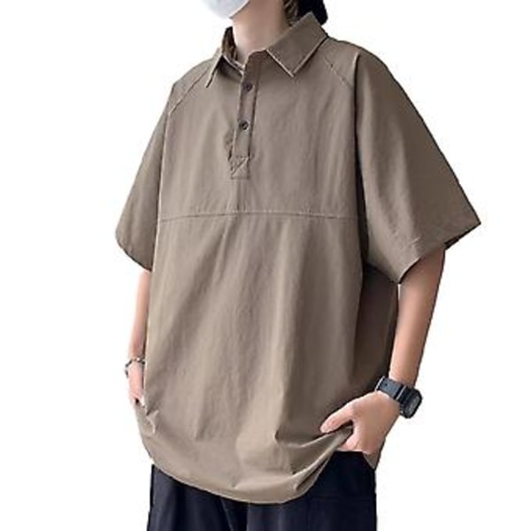 Miesten lyhythihainen T-paita, väljä malli, vintage, ihoystävällinen, hengittävä, rento pusero jokapäiväiseen käyttöön, khaki XXL