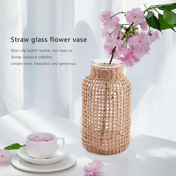 Halm Glas Blomvas Japansk Blomkruka i Nordisk Kontrakterad Kreativ Blomkorg för Vattning av Växter -S