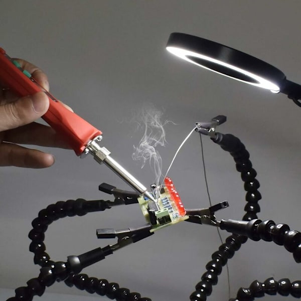 Lödklämmor, Lödverktygssatser med 5 Flexibla Metallarmar, 3X USB-Förstoringsglas med 3 Justerbara Ljusfärger för Elektronik