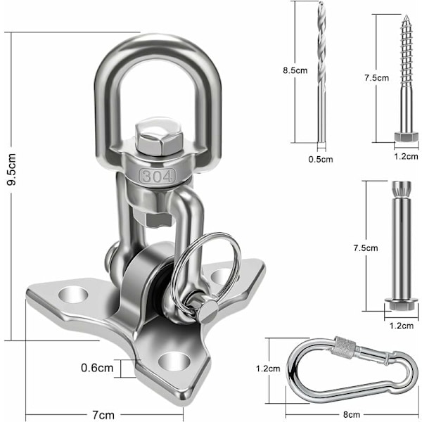 Takkrok Hängande Stol Rostfritt Stål Heavy Duty Takfäste Gungkrok 360¡ã Gunga upp till 450 kg Kapacitet Takkrok Hängande Stol