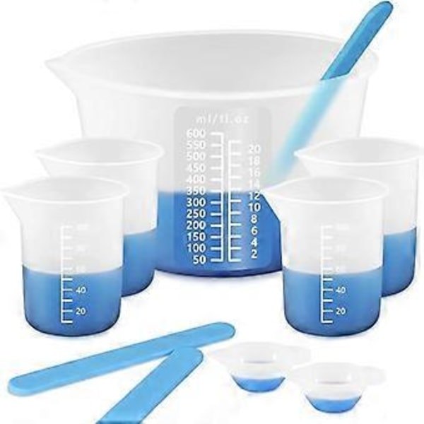 Silikonmätkoppar för Epoxiharts, Hartstillbehör med 600 & 100 ml Silikonkoppar, Silikonrörpinnar, Blandningsverktyg