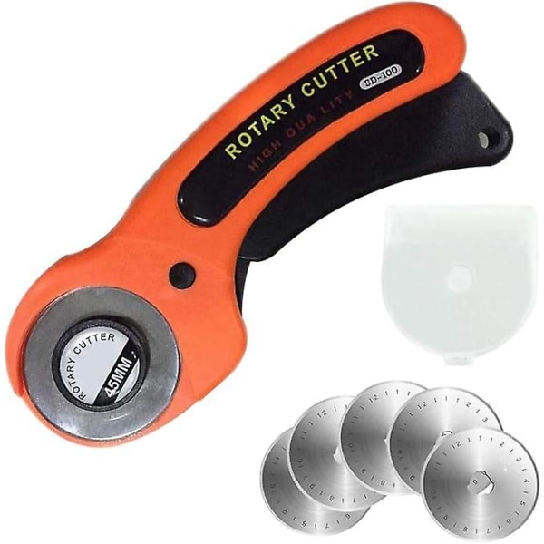 Rotary Cutter 45mm Rolling Cutter Quiltverktyg, Roterande Tyg Cutter Med 5st Extra Blad Ergonomiskt Handtag Rullande Cutter Med Säkerhet Lo