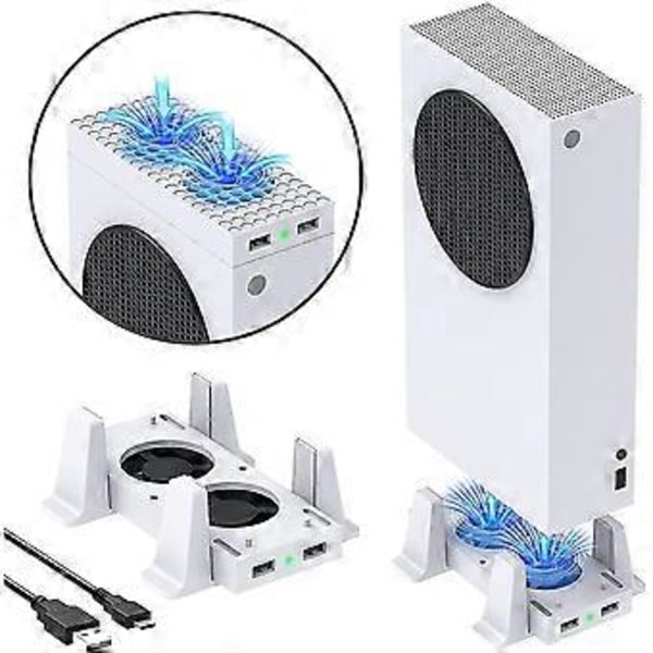 Jäähdytystuuletinteline yhteensopiva Xbox Series S:n kanssa, pohja tuulettimella ja telakointiasemalla, 3 säädettävää nopeustasoa ja 2 USB-porttia (vain Xbox Series S:lle)