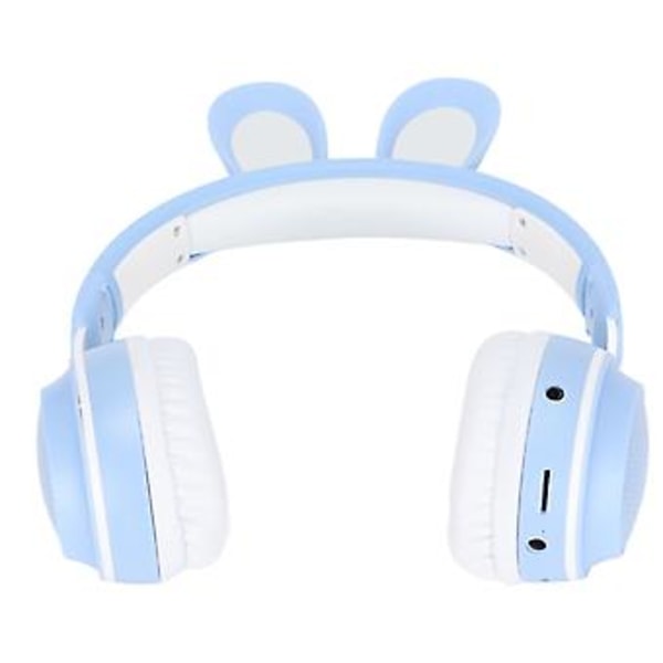 Kaninöron Bluetooth 5.0 Hörlurar Hopfällbara Trådlösa Barnheadset med LED-färgljus för PC Tablet Onlineinlärning Blå