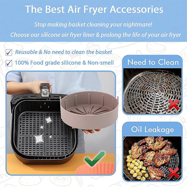 Air Fryer Silikonpotte - Gjenbrukbare Air Fryer Silikoninnlegg Air Fryer Kurv Rosa S
