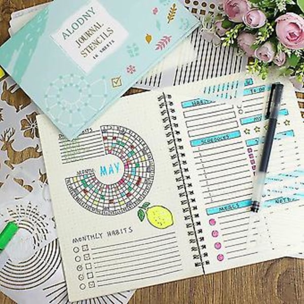 16 kpl Journal Stencils -setti - Productivity Plr Stencil Journal Stencils A5 Dotted Jo:lle