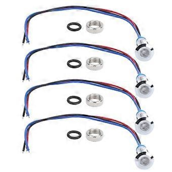 4 Sæt LED Indikatorlys Signal 2 Farver Fælles Anode Vandtæt Metal 8mm 220V (Rød Blå)