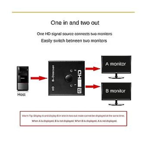 4k 2 sisään 1 ulos 1 sisään 2 ulos -yhteensopiva muunnin tietokoneprojektori TV-adapteri HD-signaalille