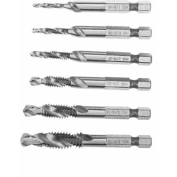 6 st Hss Hex Shank Kombinationsborr Bits Tap Countersink Set