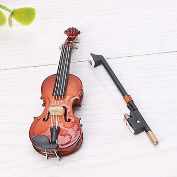 7CM Mini Violin Miniature Musikinstrument Træmodel med Støtte og Etui