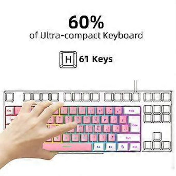 61 Tangenter Bärbar Dator Stationär Trådbundet Gaming Tangentbord Ergonomi Kontor Gamer RGB Bakgrundsbelyst Tangentbord PC Gaming Tillbehör
