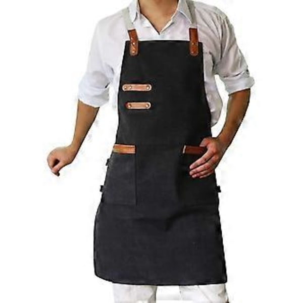 Unisex Förkläde i Tvättad Canvas med Dubbla Fickor Kök Trädgård Arbetskläder - Kreativa Restaurang Café Kläder Hy
