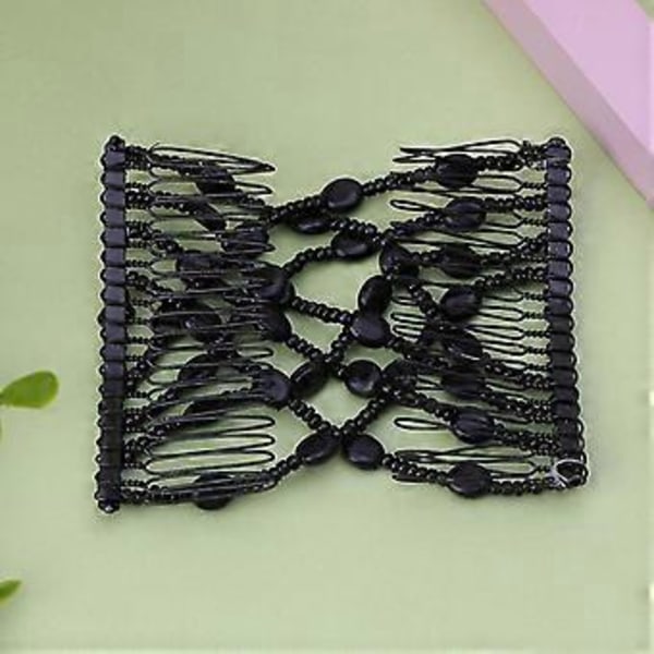 Fashion Magic Comb Hårklämma Dam Vintage Elastisk Dubbel Pärla Elasticitet Dusch
