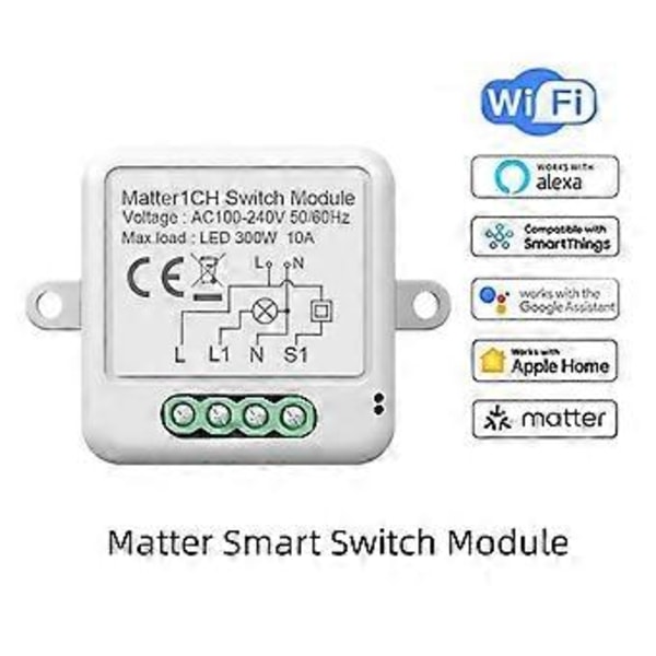 Matter WiFi Smart Switch 10A Smart Home Automation Relæmodul Tuya Smart Life Fungerer med Alexa Home