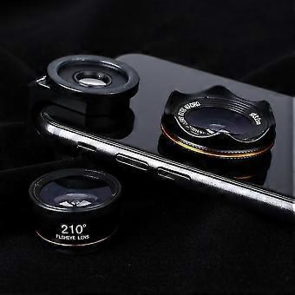 Vidvinkel Mobiltelefon Linse, Makro Linse, HD Ekstern Professionelt Kamera, Tre I En Clip-On Fisheye Linse, Generel