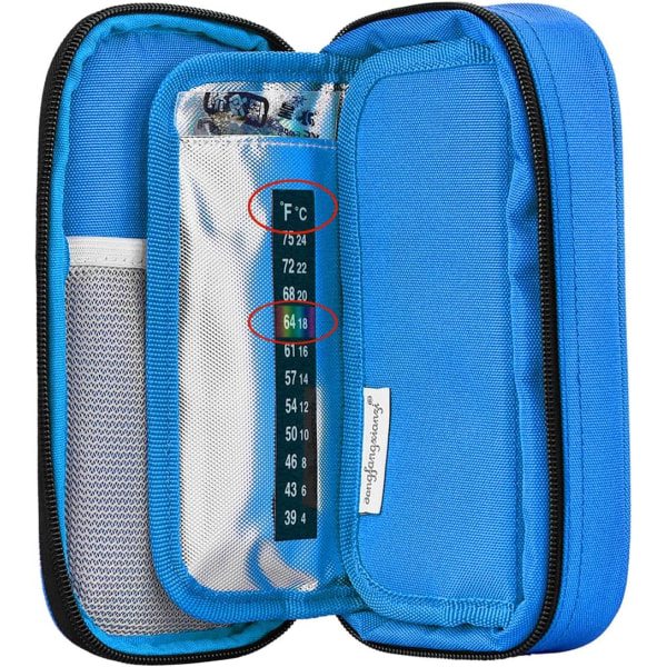 Insulinkylare case med 2 kylda isförpackningar (blå)