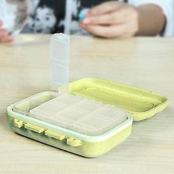 Bærbar 8 Rum Pilleholder Organizer Tabletboks Medicindispenser (Grøn)