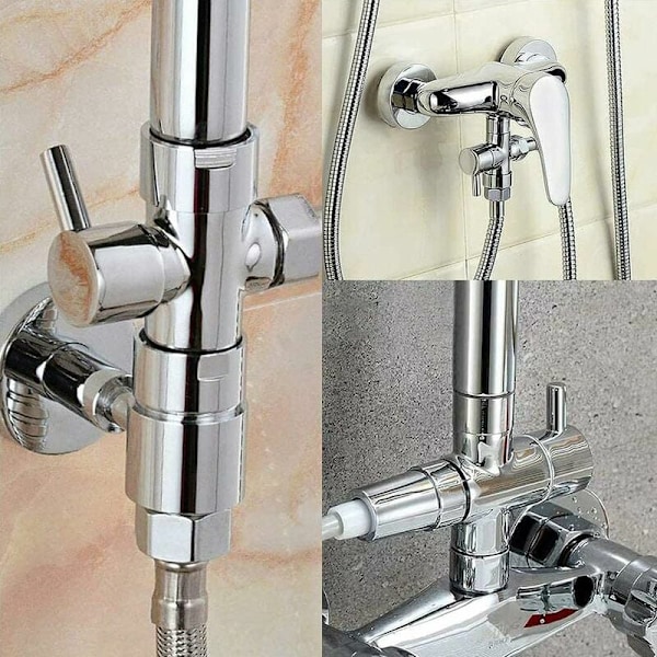 BET 1-veis messingdusjventil med T-adapter, G1/2\" 3-veis dusjarmsavlederventil, universell 3-veis dusjventil, messingforkromming, for Kitche