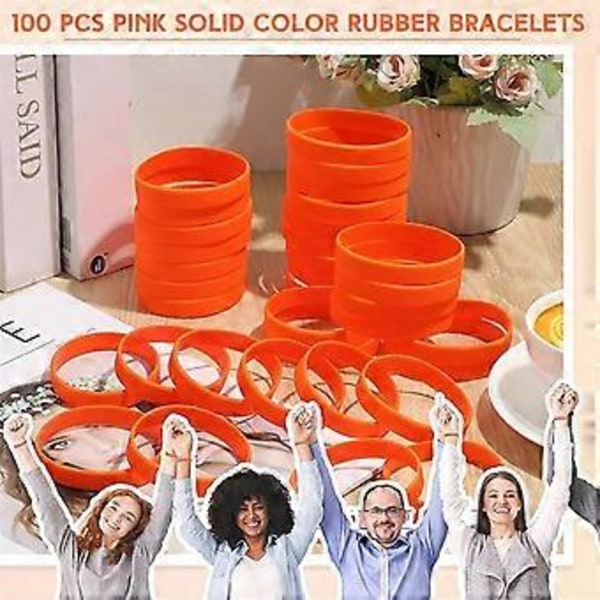 100 stk. blanke elastiske ensfargede silikonarmbånd, stretch for menn, kvinner, tenåringer, gaver, studenter, sportsutstyr, D