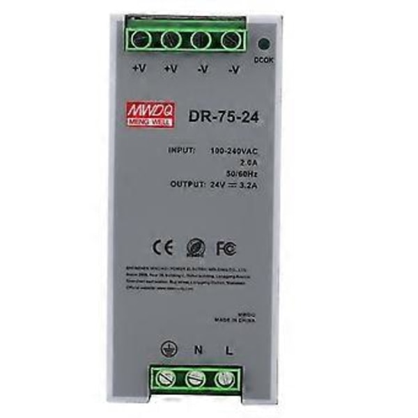 DR-75-24 75W Enkelt Udgang 24V Din Skinne Strømforsyning AC/DC Switching Strømforsyning