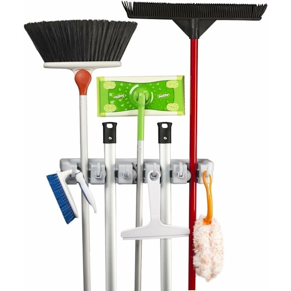 Vægmonteret opbevaringshylde med 5 pladser og 6 multi-stain kroge