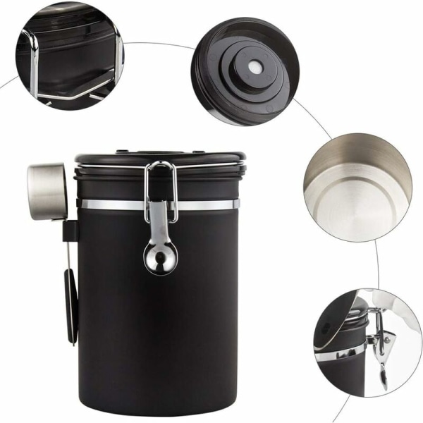 Kaffebeholder, Kaffebeholder med rustfrit stålske, 1,5 liter Kaffebeholder til bønner, pulver, te, nødder, kakaopulver opbevaringstank (