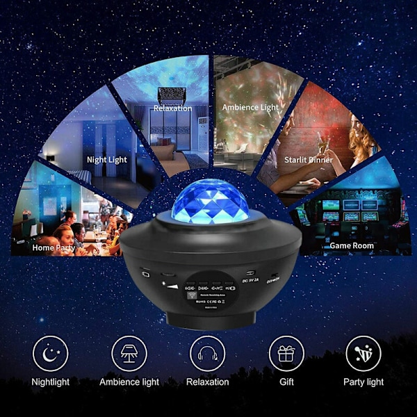 Tähtitaivasprojektori, Led-galaksiprojektori Planetarium Projektori Lamppu, Galaksiprojektori Lasten Yövalo Ääni-/Bluetooth-Ohjauksella, Led-Tähti