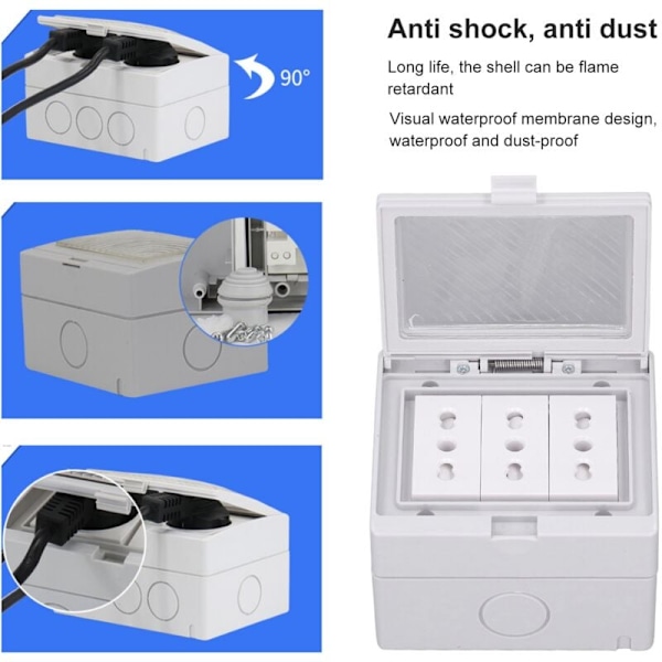 IP55 Vattentät Vägguttag, Brandskyddad, Dammtät Kapsling, 3-Port Vägguttag för Utomhus Italienskt Uttag 110-250V