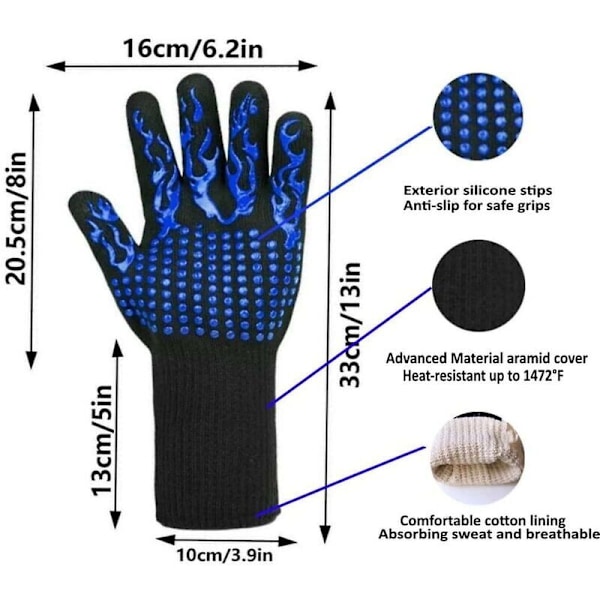 BBQ-hansker varmebestandige opptil 800°C - L5 kuttbestandige hansker - Premium stekeovnshansker for BBQ, matlaging, baking og sveising (1 par 33c