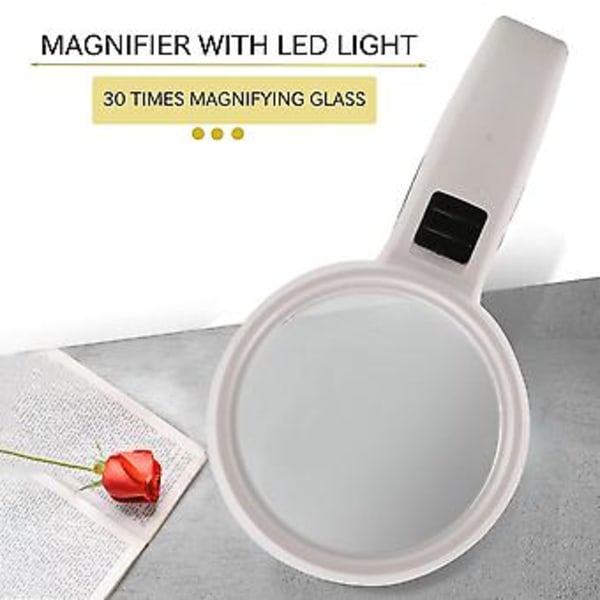 Håndholdt forstørrelsesglass 30x dobbelt lag 110mm opplyst leseforstørrelsesglass med LED-lys