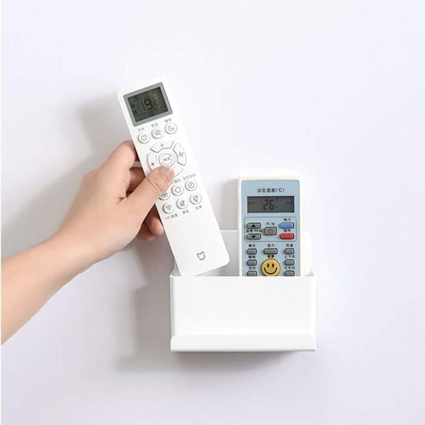 Wall Mounted TV Remote Control Holder, MNS White Sticky Remote Control Storage Box Organizer