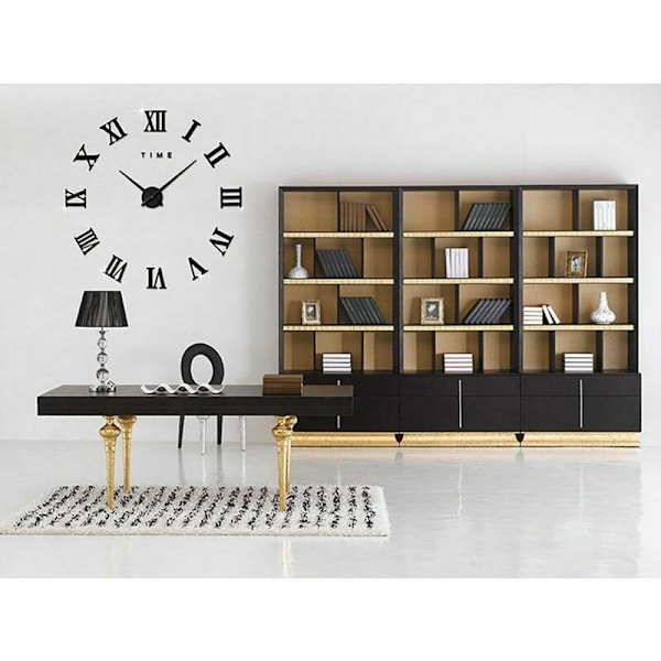 Moderni DIY Suuri Seinäkello Roomalaiset Numerot Iso Kello 3D Tarrat Kello Seinäkello Koti Toimisto Sisustus Irrotettava (Paristo Ei Sisälly) Musta 70-1