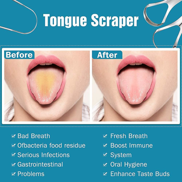 3 stk. metalskrabere til tungen, tungeskraber til voksne og børn, rustfrit stål tungeskraber, tungeskraberrenser, bærbar tungerens