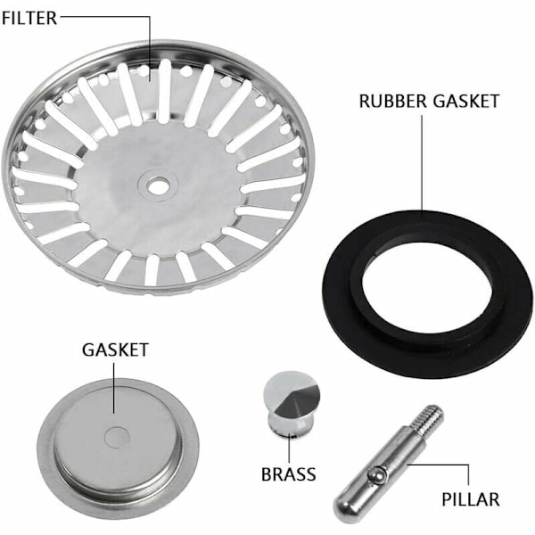 2 kpl tiskialtaan siivilä/tiskialtaan viemäritulppa tiskialtaan reikäsiivilä keittiö/kylpyhuoneen siivilä 84 mm halkaisija pallo kärjellä, ruostumaton teräs