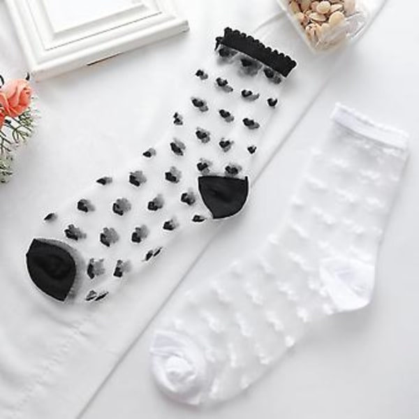 Lusofie 6 Par Genomskinliga Strumpor Tunna Transparenta Meshstrumpor Sommar Ankel Volang Genomskinliga Strumpor Dam Mode (svart, vit)