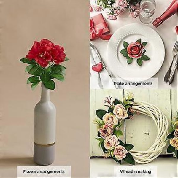 Falske kunstige blade til rosendekorationer - 36 silke grønne roser blomsterblade med realistiske vinstokke fleksible stilke