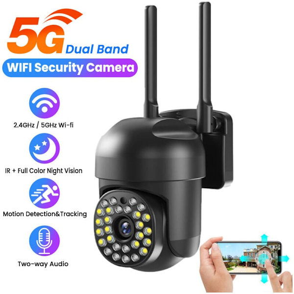 5G Wifi HD 2MP Full Color PTZ IP-kamera för utomhusövervakning med AI, automatisk spårning och infraröd nattsyn