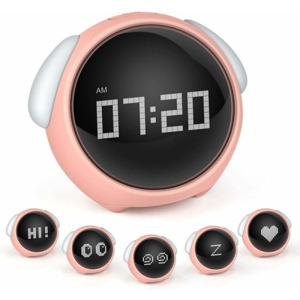 Children's Alarm Clock, 2 Alarm Clocks, Automatic Time/Temperature Display, USB Rechargeable, Alarm Clock with Night Light Function and Snooze Funct