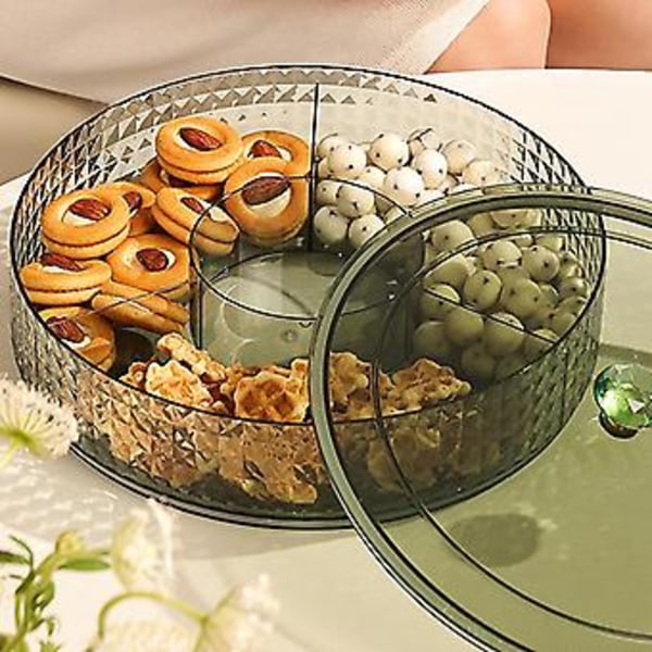 Fruktfat, Uppdelat Serveringsfat med Lock, Runt Fat Matförvaringsbehållare, Fackindelad Låda Klar Organisatör För Godis, Frukt, Nötter,